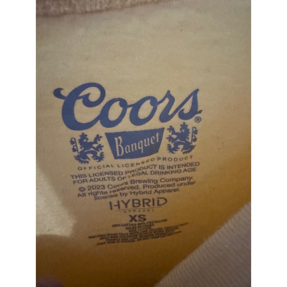 Coors Banquet Beer Graphic T-Shirt Yellow Hybrid Apparel XS Mens Womens Unisex - Picture 3 of 3